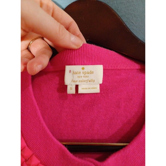 Kate Spade Kati Barbie Pink 3/4 Sleeve Cardigan Studded Trim Sweater Size S Y2K - Picture 4 of 8
